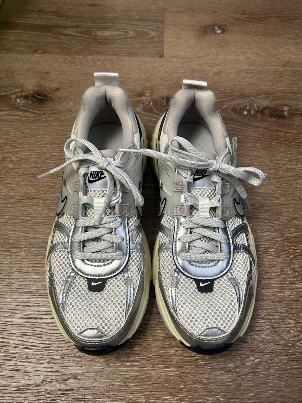Nike Women's Silver and White Mesh Running Sneakers